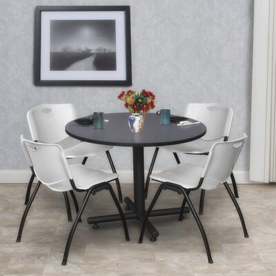 Regency 42-inch Round Laminate Gray Table With 4 M Stacker Chairs, Gray (TKB42RNDGY47GY)