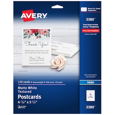 Avery Postcards, Textured White, 4.25 x 5.5, Inkjet, 120/Pack (03380)