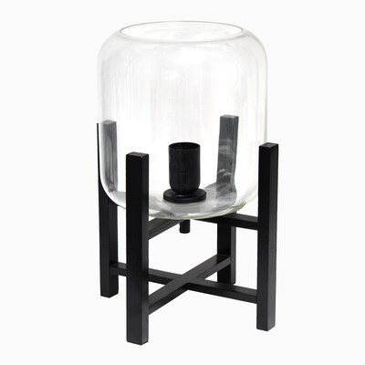Simple Designs Black Wood Mounted Table Lamp with Clear Glass Cylinder Shade (LT1068-CLR)