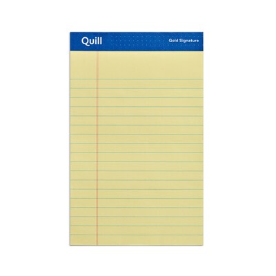 Quill Brand® Gold Signature Premium Series Legal Pad, 5x 8, Legal Ruled, Canary Yellow, 50 Sheets/