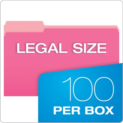Pendaflex Two-Tone Recycled File Folder, 1/3-Cut Tab, Assorted, Legal Size, Pink, 100/Box (153 1/3 PIN)