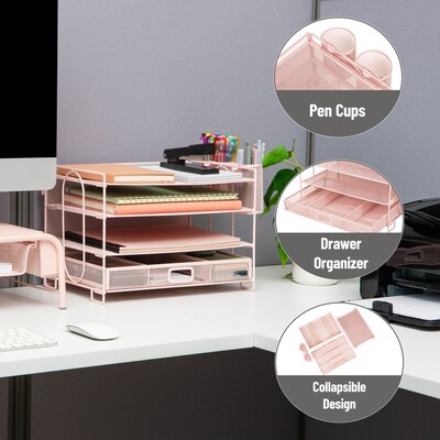 Mind Reader Metal Desk Organizer, Pink (MESH4C-PNK)