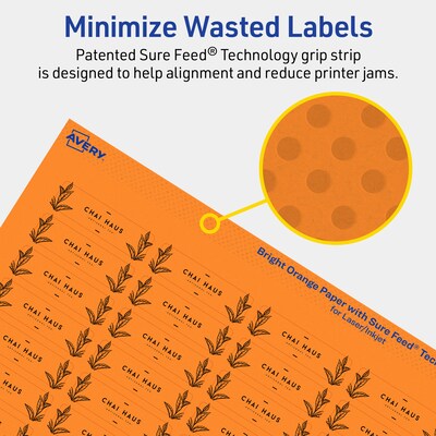 Avery Laser/Inkjet Multipurpose Rectangle Labels, 0.5" x 1.75", Bright Orange, 600/Pack (94204)