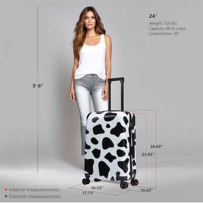 InUSA Prints 24" Hardside Suitcase, 4-Wheeled Spinner, TSA Checkpoint Friendly, Cow Animal Print (IUAPC00M-COW)