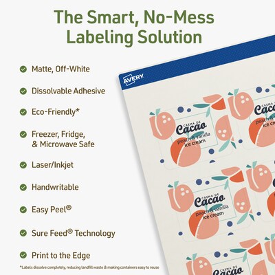 Avery Dissolvable Rectangle Multipurpose Labels, 1-13/16 x 2-3/16, Off-white, 300/Pack (94233)