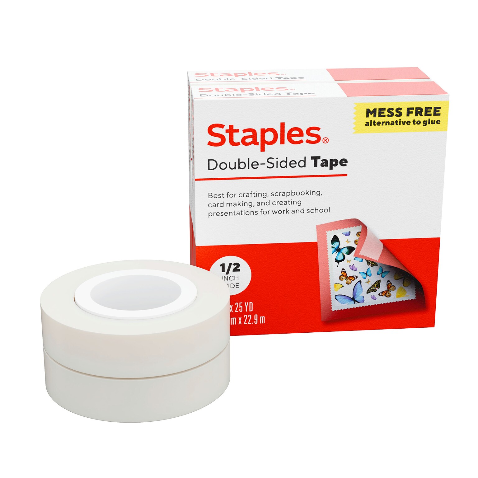 Staples Double-Sided Tape Refill, 1/2 x 25 yds., 2/Pack (ST62846)