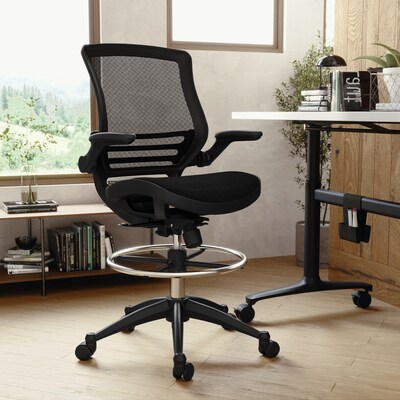 Flash Furniture Mesh Mid-Back Drafting Stool with Lumbar Support, Black (BLLB8801XDBLK)