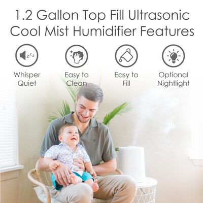 Crane Ultrasonic Cool Mist Console Humidifier, 1.2-Gallon, For Rooms 500 sq. ft., White (EE-6909)