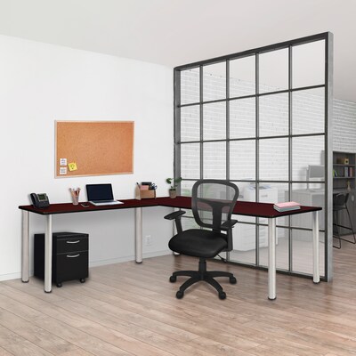 Regency Kee 72" L-Desk with 42" Return, Mahogany/Chrome (ML722442MHBPCM)