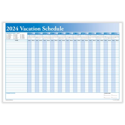 2024 ComplyRight Full Vacation Schedule, 24 x 36 Yearly Dry Erase Wall Calendar, Blue/White (J0063