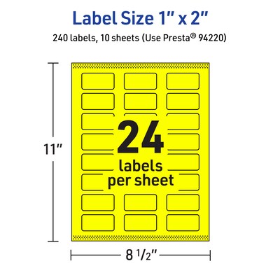Avery Laser/Inkjet Multipurpose Rectangle Labels, 1" x 2", Neon Yellow, 240/Pack (94220)