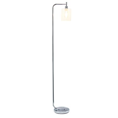 Simple Designs Modern Iron Lantern Floor Lamp with Glass Shade, Chrome (LF2009-CHR)