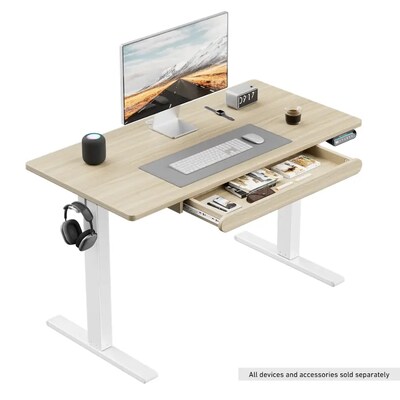 Huanuo 48W Electric Rectangular Adjustable Standing Desk with Storage Drawer, Natural (HNESD77N)