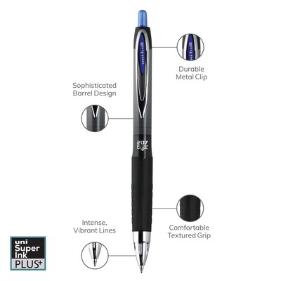 uniball 207 Plus+ Retractable Gel Pens, Medium Point, 0.7mm, Blue Ink, Dozen (70121)