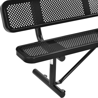 Global Industrial 6' Outdoor Steel Picnic Bench w/ Backrest, Perforated Metal, Black (694557BK)