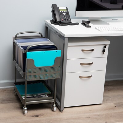 Mind Reader 2-Shelf Mobile File Organizer Utility Carts with Wheels, Silver (MFILEC-SIL)