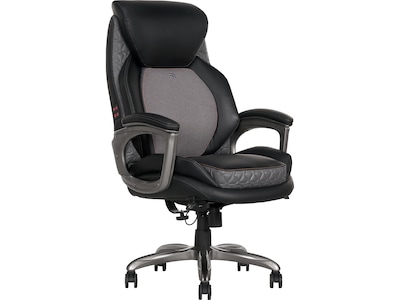 Sharper Image S-600 Active Lumbar Heated Ergonomic Bonded Leather Swivel Executive Massage Chair, Black (60098-BLK)