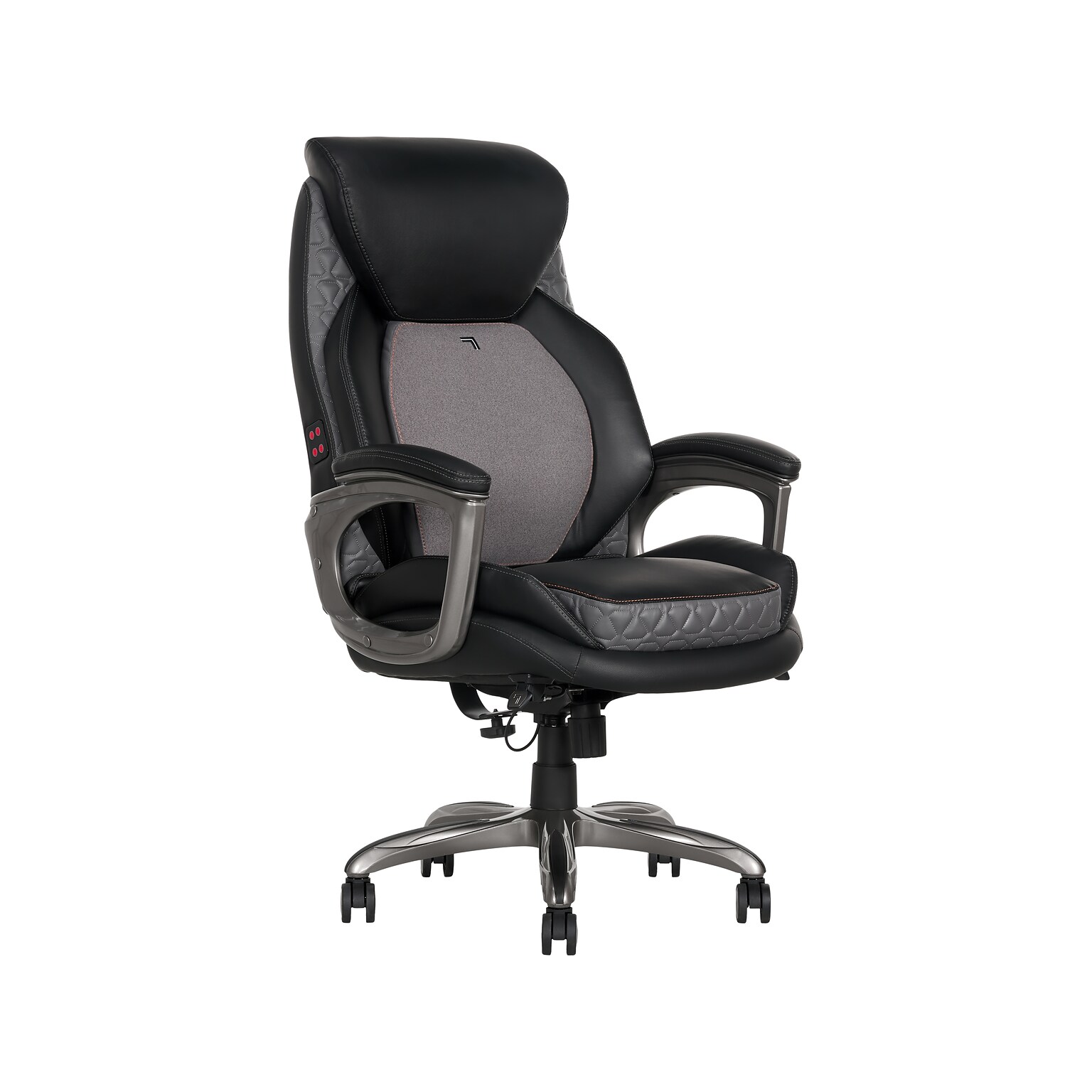 Sharper Image S-600 Active Lumbar Heated Ergonomic Bonded Leather Swivel Executive Massage Chair, Black (60098-BLK)