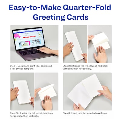 Avery Quarter-Fold Greeting Cards with Envelopes, 4.25" x 5.5", Matte White, Inkjet, 20/Pack (03266)