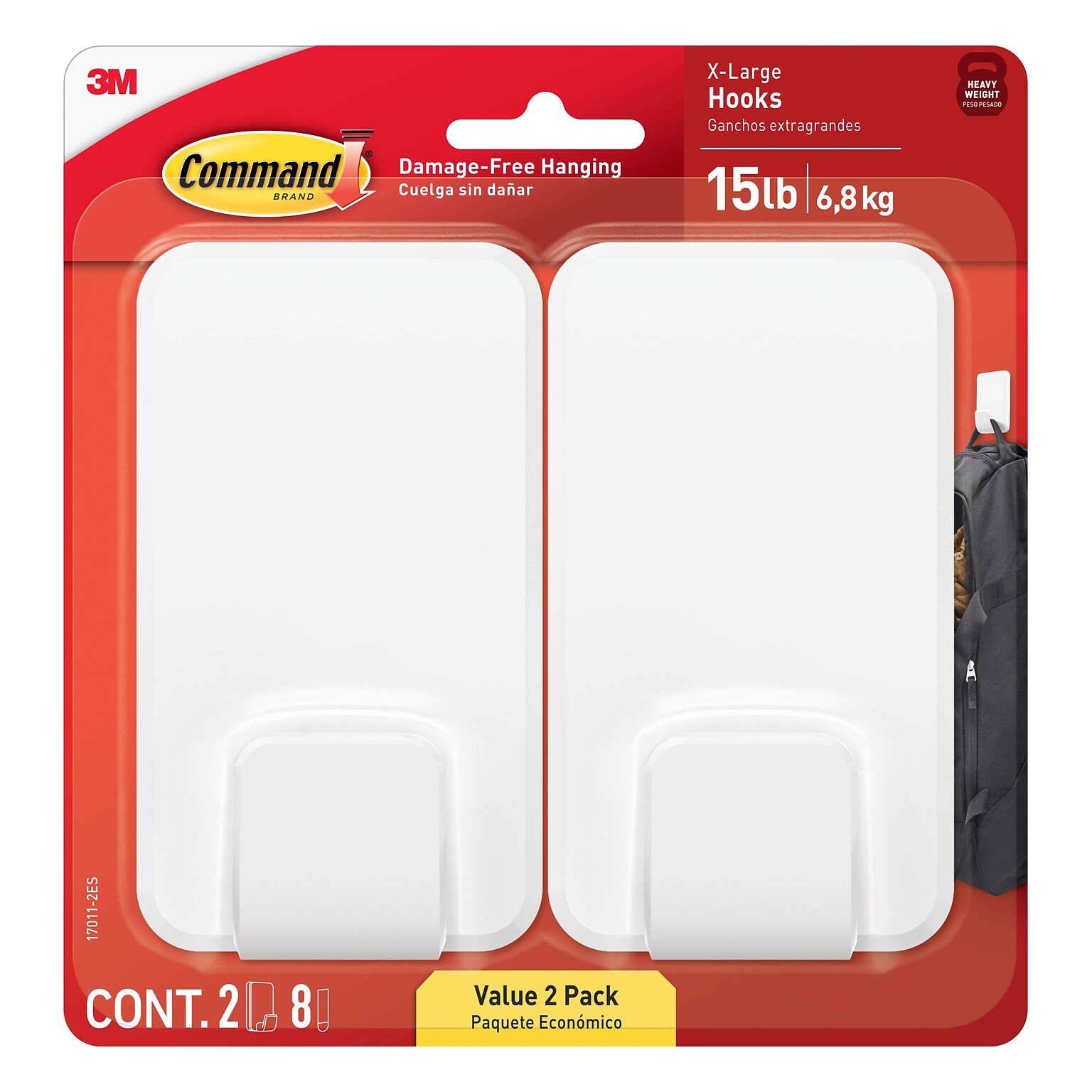 Command Extra Large Utility Hooks, 15 lbs., White, 2/Pack (17011-2ES)