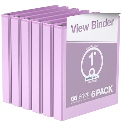 Davis Group, 1, 8.5 x 11, Round Ring View Binder, Pastel Color, Lavender, 6/Pack (7411-13-06)