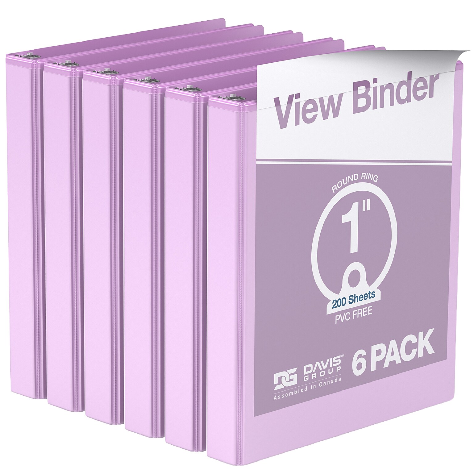 Davis Group Standard View 1 3-Ring Binders, Lavender, 6/Pack (7411-13-06)