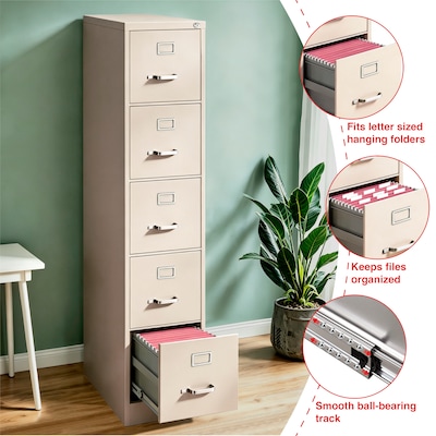 Quill Brand® Commercial 5 File Drawer Vertical File Cabinet, Locking, Putty/Beige, Letter, 26.5"D (20069D)