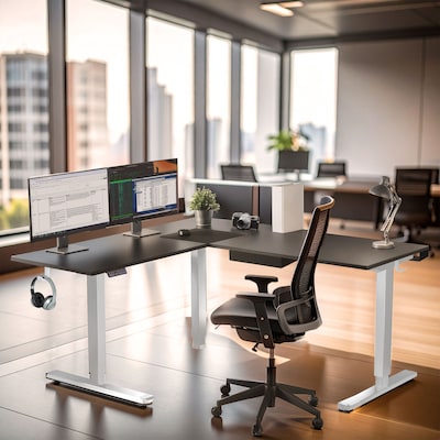 Mount-It! XL 75W Electric Corner Adjustable Standing Desk, Black/White (MI-15027)