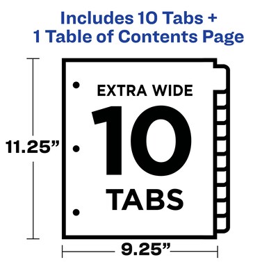 Avery Ready Index Table of Contents Extra-Wide Paper Dividers, 1-10 Tab, Multicolor (11165)