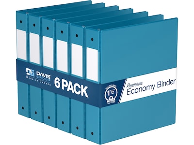 Davis Group Premium Economy 1 1/2 3-Ring Non-View Binders, Turquoise Blue, 6/Pack (2312-52-06)