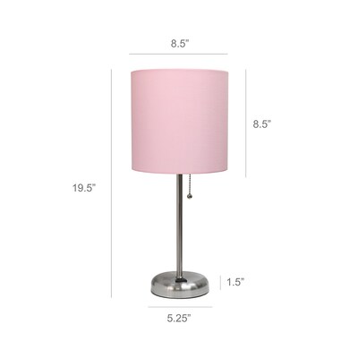 Simple Designs 19.5" LED Table Lamp, Brushed Steel/Light Pink Shade (LT2024-LPK-CCLB)