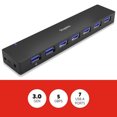 Staples TECH 7-Port USB 3.0 Hub, Black (ST62371)