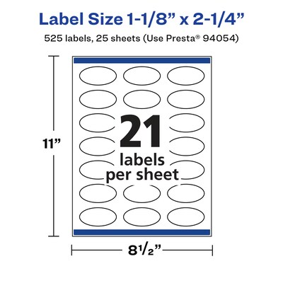 Avery Laser/Inkjet Oval Multipurpose Labels, 2.25"  Dia, Glossy White, 525/Pack (94054)