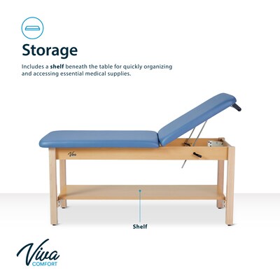 Aristo Wood Physician Adjustable Exam Table with Shelf, Dual Drawer Cabinet, Paper Cutter, Holder, 500 lb Capacity, Blue