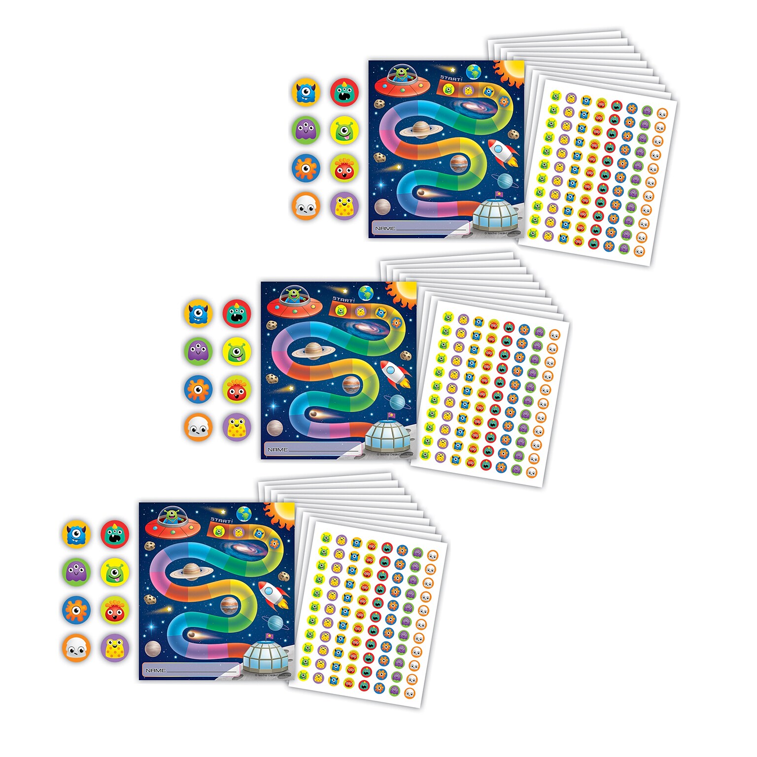 Teacher Created Resources Out of this World Reward Trackers with Stickers, 5.25 x 6, Multicolored, 3 Packs/Bundle (TCR6866-3)