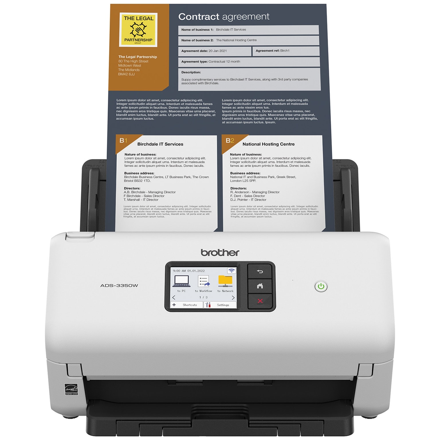 Brother ADS-3350W Wireless Duplex Overhead Document Scanner, White