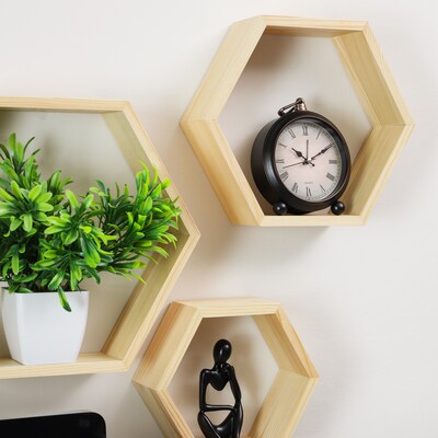 Mind Reader 3-Shelf Mounted Honeycomb Hexagon Floating Shelves, 12" x 3.13" x 13.75" (WWALL3PC-BRN)