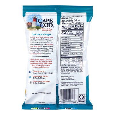 Cape Cod Gluten Free Sea Salt & Vinegar Potato Chips, 2 oz., 6/Pack (220-02565)
