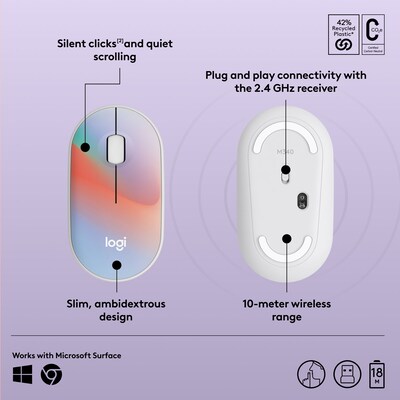Logitech M340 Limited Edition Wireless Ambidextrous Optical Mouse, Sheer Dream (910-007283)