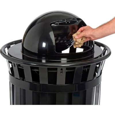 Global Industrial Outdoor Slatted Steel Trash Can w/ Dome Lid, 36 Gallon, Black (261944BK)