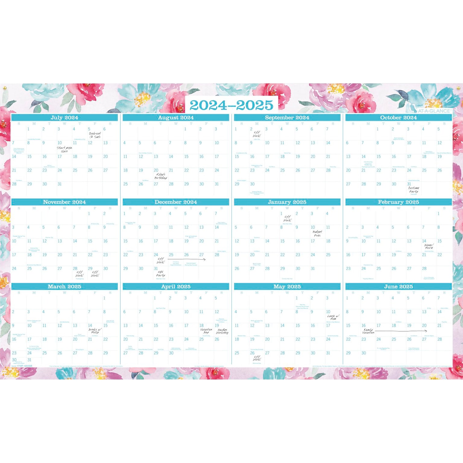 20242025 ATAGLANCE Badge Floral 36" x 24" Academic & Calendar Yearly