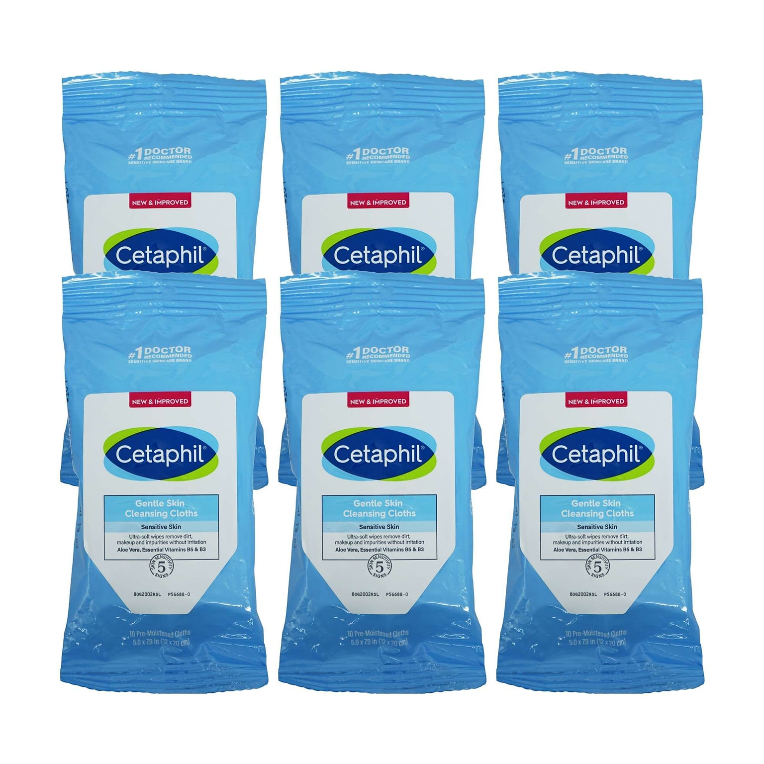 Cetaphil Gentle Skin Cleansing Cloths, Pack of 10 Cloths, 6 Packs/Bag, 24 Bags/Carton