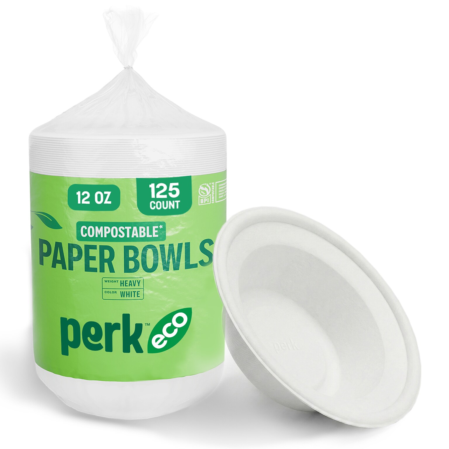 Perk™ Eco Compostable Paper Bowls, 12 Oz., White, 125/Pack (PK61285)
