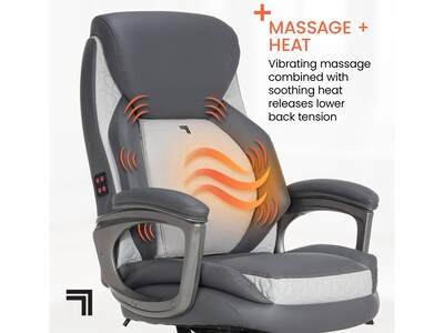 Sharper Image S-600 Active Lumbar Heated Ergonomic Bonded Leather Swivel Executive Massage Chair, Gray (60098-GRY)