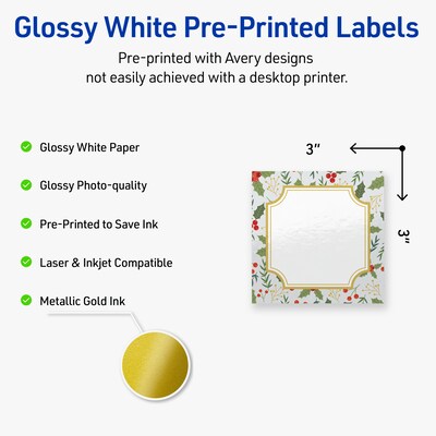 Avery Square Multipurpose Labels, 3 x 3, White, 60/Pack (19479370455)