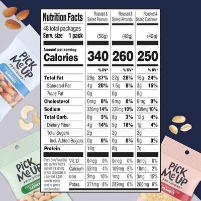 Pick Me Up Provisions™ Roasted & Salted Almonds, Cashews, and Peanuts Variety Pack, 48 Bags/Box (PM62985)
