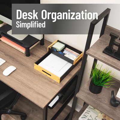 Mind Reader 2-Compartment Metal/Wood Tiered Desktop Organizer Trays, Black (2TRAY-BLK)