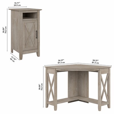 Bush Furniture Key West 34" Small Corner Desk with Storage Cabinet, Washed Gray (KWS052WG)