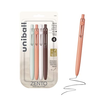 uniball Zento Retractable Liquid Gel Pens, 0.7mm Medium Point,  0.7mm, Black Ink, 4/Pack (70659)