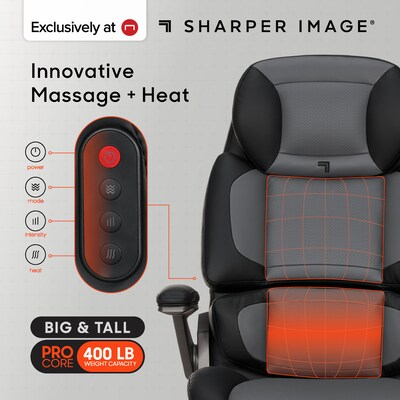 Sharper Image S-950 Heated Ergonomic Faux Leather Swivel Executive Massage Chair, Gray/Black (52755M
